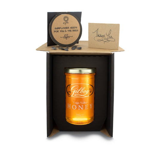 Gilboys Teign Valley raw honey in a presentation box and thank you note