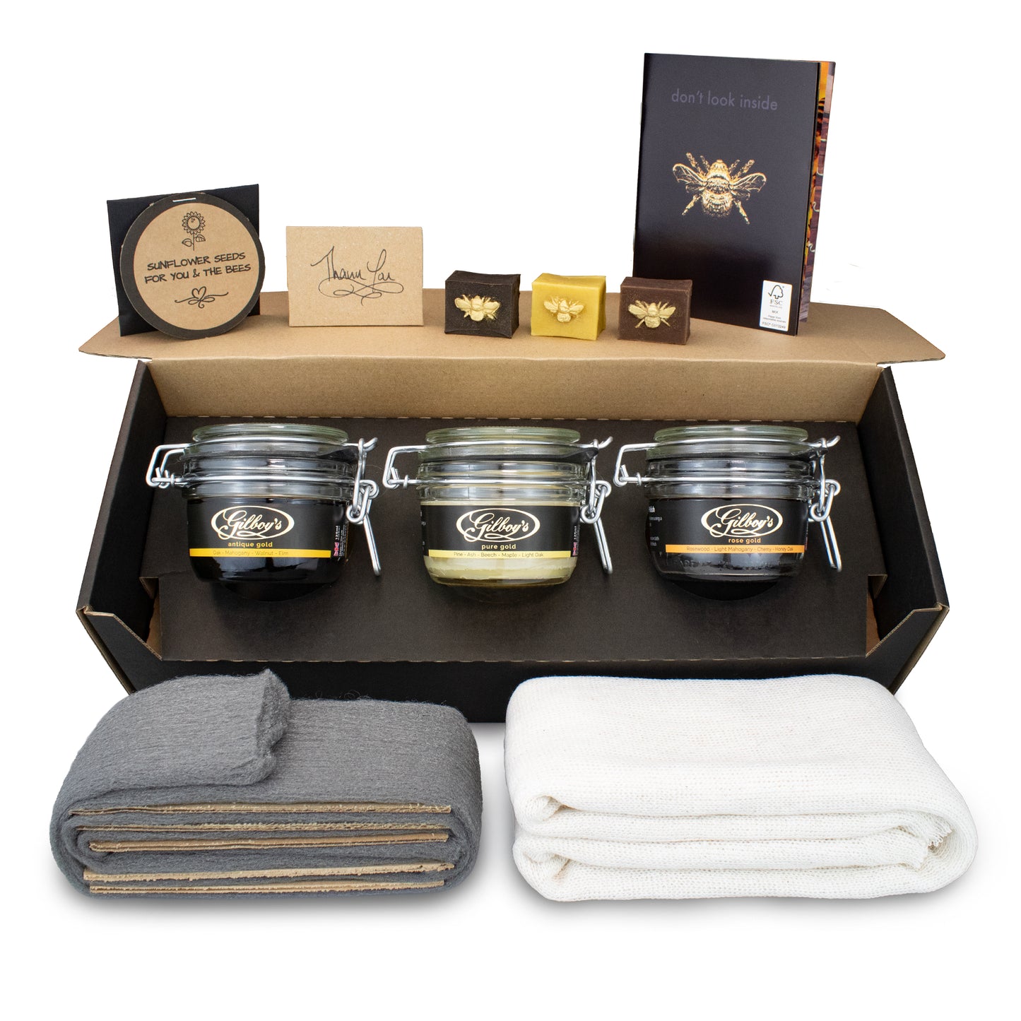 Gilboys complete kit for polishing furniture with beeswax wood polish