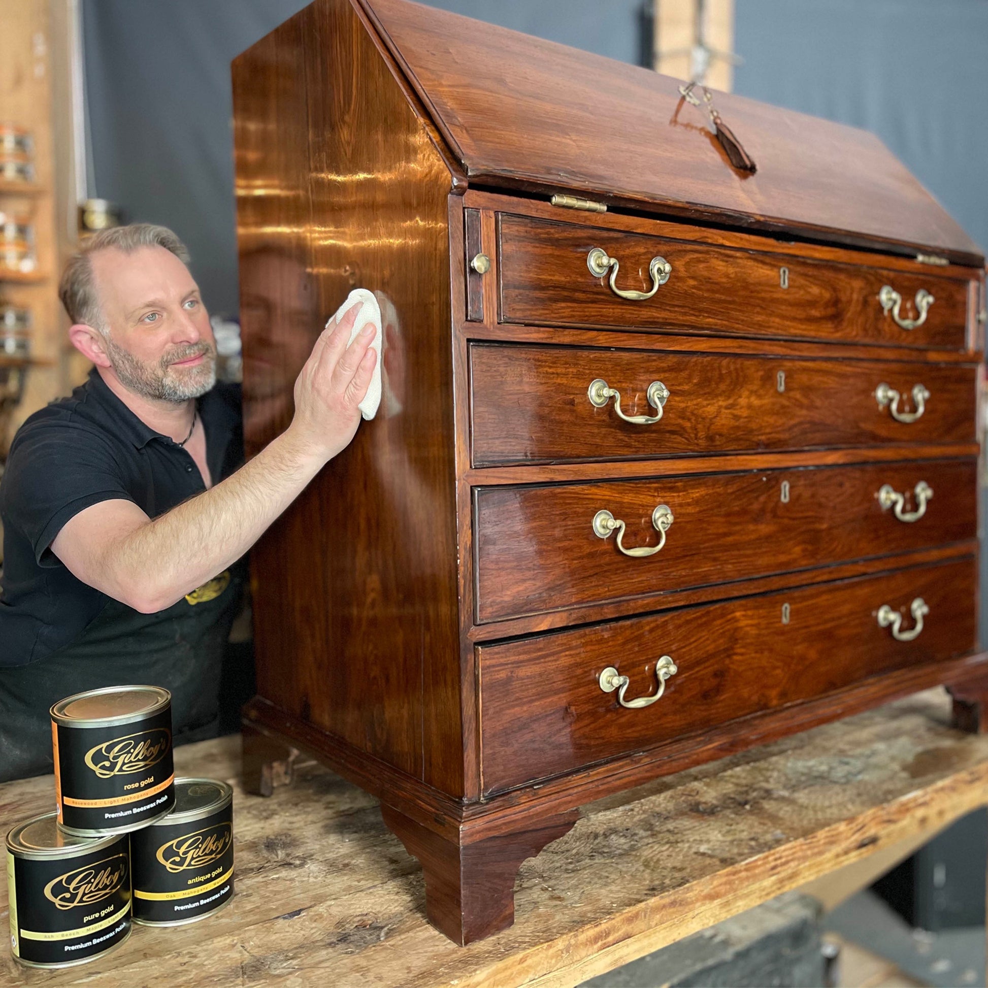 Buffing Gilboys Beeswax Polish 