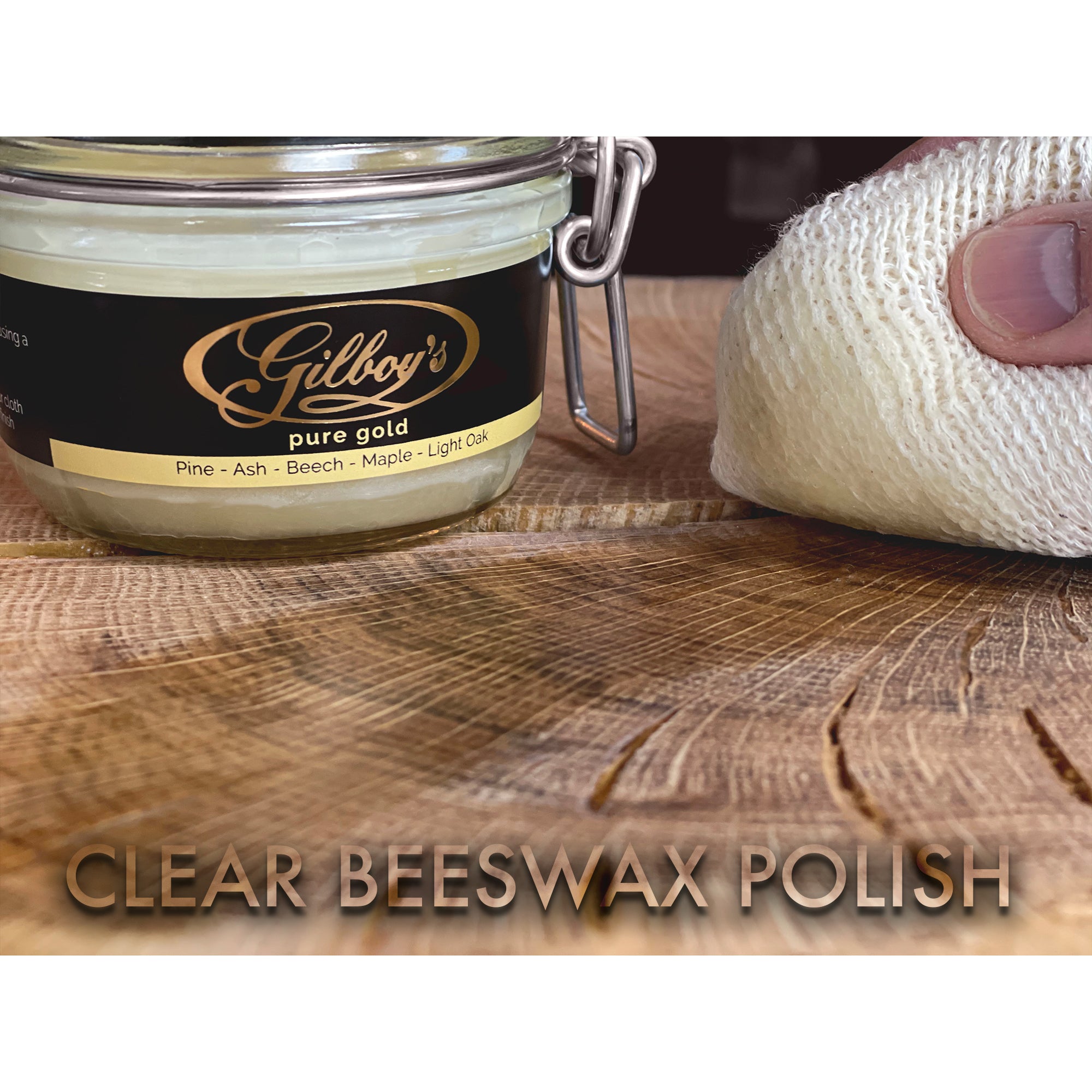 Pure Gold Clear beeswax polish on bare wood