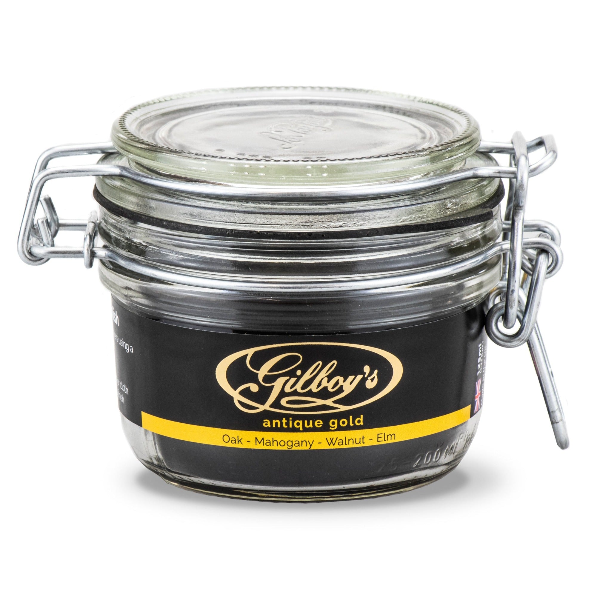 Gilboys antique gold beeswax furniture polish 125ml le parfait clip-top glass jar